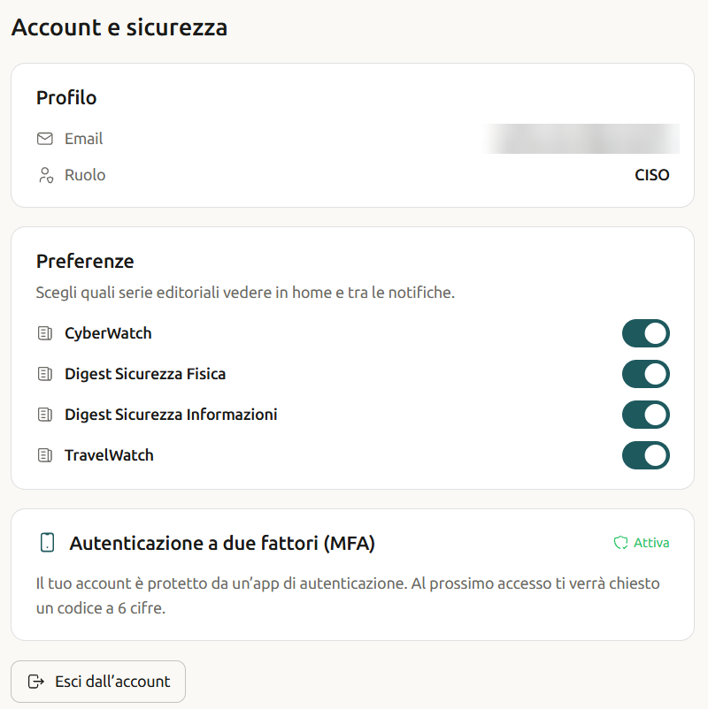 Account e preferenze