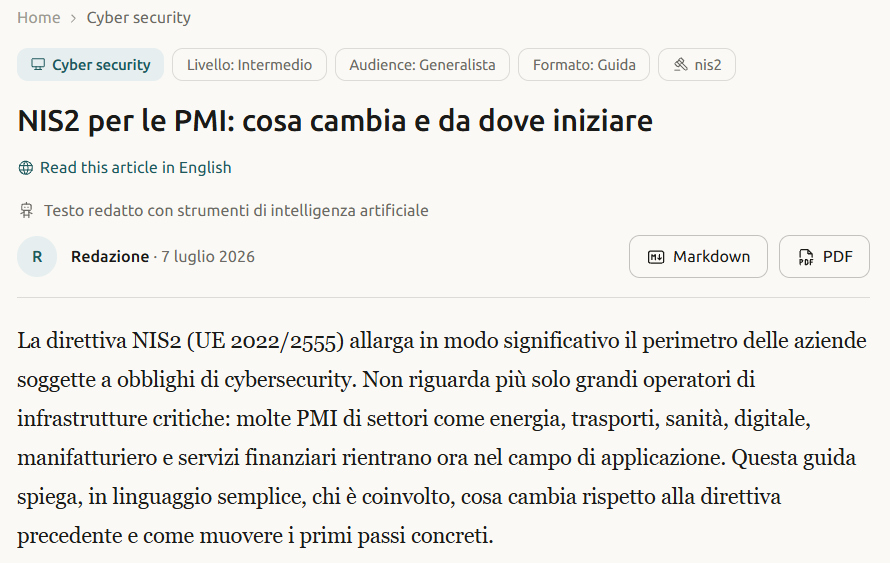 La pagina di un contenuto